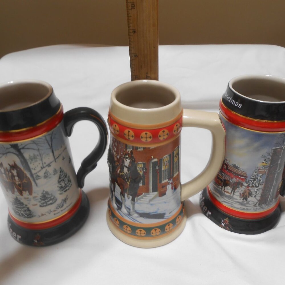 VTG RARE LOT 3 ANHEUSER-BUSCH BUDWEISER BEER STEIN MUGS COLLECTOR SERIES CLYDESD